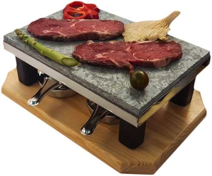 Piedra para Carne de 20x30 con Dos quemadores de Alcohol Modelo Deluxe Bicolor: Amazon.es