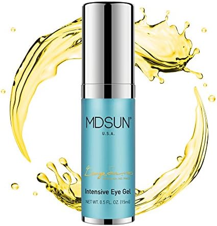 MDSUN Intensive Eye Gel, Alcohol Free; with Sodium Hyaluronate, CoQ10, Vitamin E, C, K, Support Natural Collagen, Keep Skin Moisturized, Radiant & Reduce Lines, Wrinkles, Puffiness, Dark Circles, 15mL