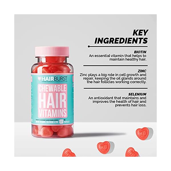 Chewable-Hair-Vitamins-for-Hair-Growth-Anti-Hair-Loss-Thinning-Hair-Multivitamins-Skin-Nails-Hair-Supplements-for-Women-Biotin-Hair-Regrowth-Pills-60-Chewy-Gummy-Tablets-1-Month-Hairburst Hair Burst Vitamin Hair Gummies with Biotin for Longer & Thicker Looking Hair - Added Zinc, Vitamin C & Selenium - 1…