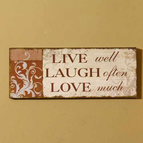 Adeco SP0155 Decorative Wood Wall Hanging Sign Plaque, Live, Laugh Love Orange Beige Home Decor - 14.9x5.9 Inches