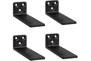 WENGUS Shelf Brackets 5 inch, Floating Shelf Bracket Black Metal Wall Brackets for Wood Shelves, 4 Pack Hidden Floating Shelves Brackets for Kitchen Farmhouse Garage Bathroom Shelving