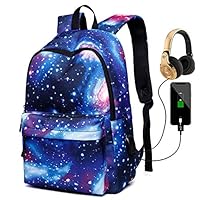 Deumy Large Capacity Galaxy Backpack School Bag Laptop Backpack with USB Charging Port, Unisex Fashion Rucksack Anti-Theft Travel Bag College Bookbag