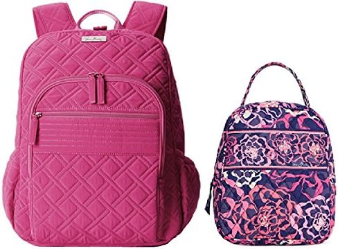 VERA BRADLEY CAMPUS BACK PACK in FUCHSIA &amp; LUNCH BUNCH in KATALINA PINK COMBO BOOK BAG LUNCH BAG