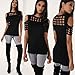 Transer Women Fashion Strapless Hollow Out Short Sleeve Casual T-Shirt Tops Blouse (M, Black)