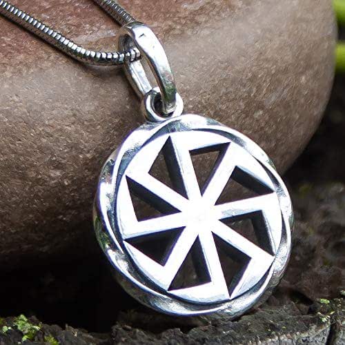 Pagan Sun Wheel Pendant Kolovrat Necklace 925