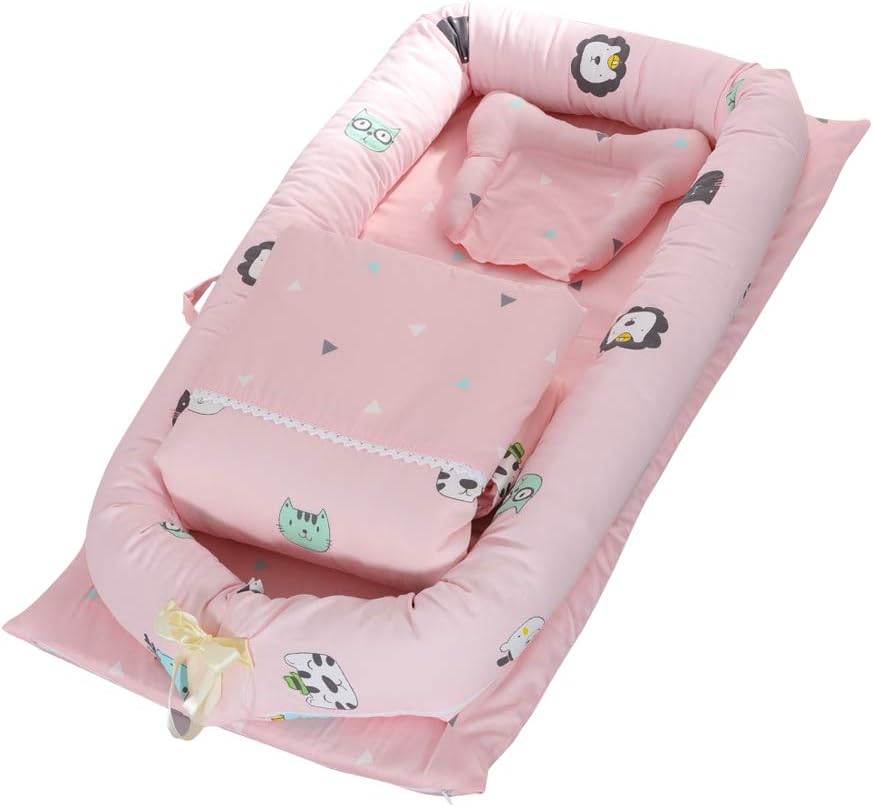 Toys Studio Baby Lounger for Newborn, Baby Nest, Soft Cotton Baby Bassinet for Bed Portable Baby Co-Sleeping Cribs & Cradles Lounger Cushion for Bedroom Travel (Cartoon)