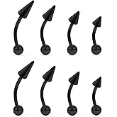 Hnxnskt Angel Bites Piercing Jewelry Surgical Steel Vertical Labret Lip Jewelry 16G Snake Bites Piercing Jewelry Curved Barbell Long Spike Eyebrow Rings for Women Men Bar Length 6mm/8mm/10mm/12mm