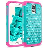 Galaxy S5 Case, RANZ Hot Pink/ Turquoise Mint Spot Diamond Studded Bling Crystal Rhinestone Dual Layer Hybrid Cover Hard Case For Samsung Galaxy S5 I9600 (Verizon, AT&T Sprint, T-mobile)
