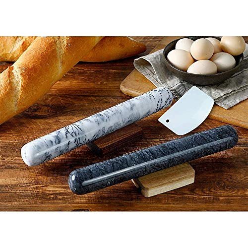 Marble Rolling Pin with Wood Cradle 12 Inch Black, NonStick Dough