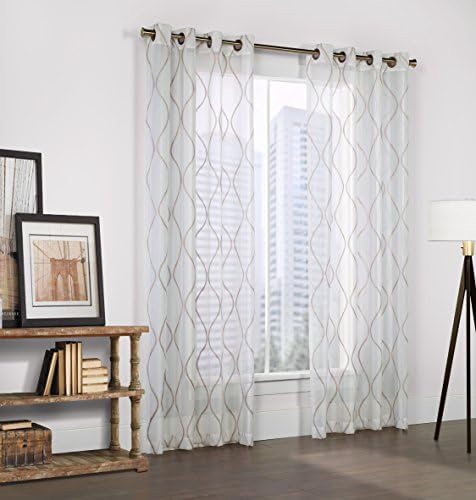 Common Wealth Home Fashions Crystal Couture Embroidered Faux Linen Curtain Panel, 54 X 108", White