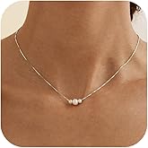 Decholly Valentines Day Gifts for Her - 14K Gold Plated Pearl Necklaces for Women Trendy Dainty Necklace Simple Layered Pearl Necklaces for Women Trendy Wedding Birthday Valentines Jewelry