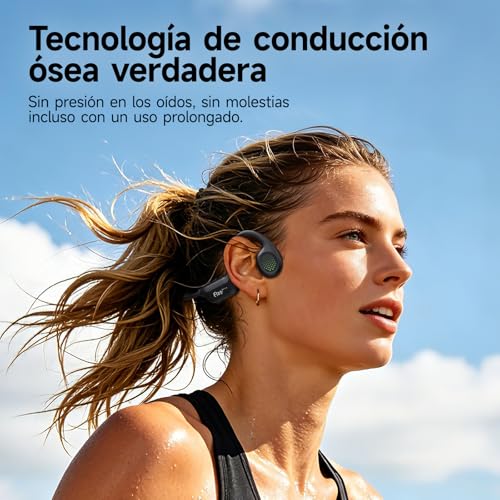 esonstyle Auriculares Conduccion Osea Bluetooth 6.0 – Cascos Conduccion Osea Inalambricos con Micrófono,IPX7 Impermeables Auriculares Deportivos Open Ear para Correr Ciclismo Fitness (Negro)