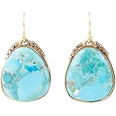Barse Jewelry Agave Genuine Blue Turquoise and Golden Drop Earrings