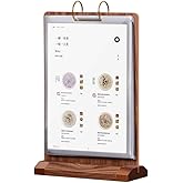Walnut Wood Sign Holder Vertical Table Card Flip Display 6 Pages-12 Sides,T Double Sided Flyer Display Frame with Base,Table Card for Picture Paper Store Office Menu Retail Show Fair (4x6")