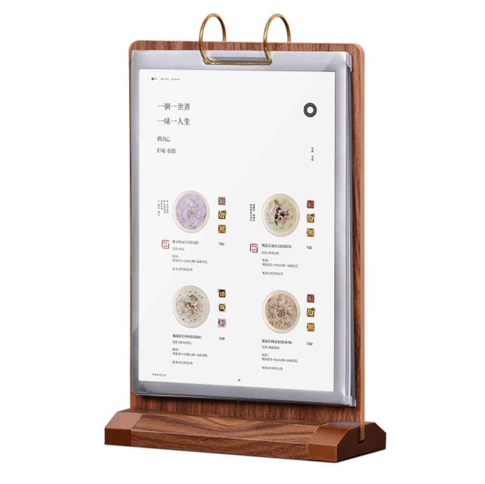 Walnut Wood Sign Holder Vertical Table Card Flip Display 6 Pages-12 Sides,T Double Sided Flyer Display Frame with Base,Table Card Display for Picture Paper Card Store Menu Retail Show Fair (4x6")