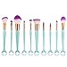 Iskas 10pcs Mermaid Makeup Brush Set Soft Nylon Bristles Beauty Brushes Kit Foundation Blending Blush Concealer Contour Cosmetic Tools - Mint Green