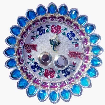 VINU Crafts Designer Art Pooja Thali/Puja Thali, Pooja Thali Decorative Platter Set for Karwachauth Puja/Pooja for Hindu Puja (Thali 1)