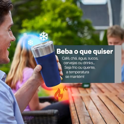 JustGoFit Copo Térmico Portátil em Inox e Acabamento Fosco Azul - 500ml Com Tampa Antivazamento