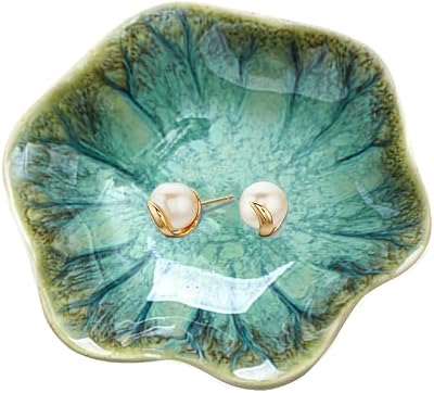 Binoster Leaf Jewelry Dish Crystal Green Ceramic Trinket Tray 11x3 cm