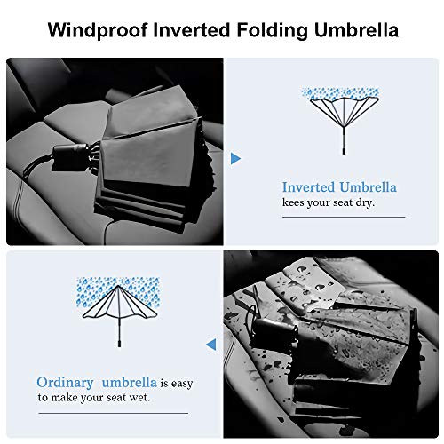 Bodyguard Inverted Windproof Umbrella with Teflon Coating, 10 Ribs Auto Open and Close Travel Umbrella, Portable Reverse Umbrellas with Leather Cover
