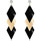JOONL 70s 80s Retro Lightweight Three Rhombus Chain Dangle Drop Earring Minimalist Geometry Stud Earrings for Women