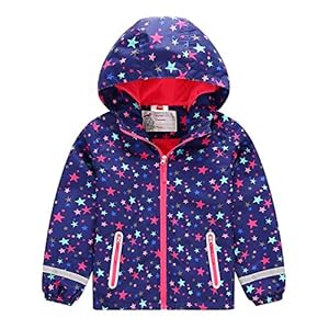 G-Kids Kinderjas met capuchon, warm gevoerd, overgangsjack, waterdicht, sterrenprint, regenjas, outdoorjas, wandeljas