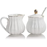Sweejar Royal Ceramic Sugar and Creamer Set, 3 Piece Set with Cream Pitcher, Sugar Bowl, Sugar Set with Lid & Spoon, Coffee S