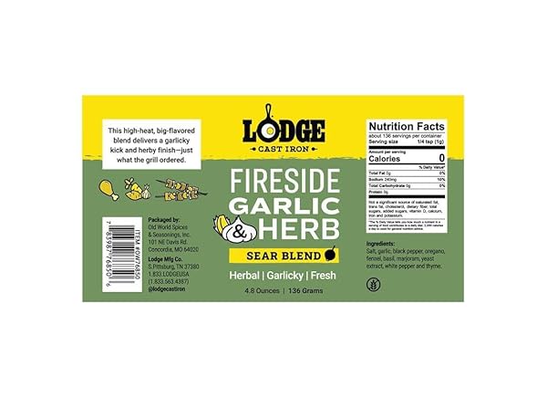 LODGE 8088779 FIRESIDE GARLIC & HERB SEAR BLEND BBQ SEASONING – 4.8 OZ