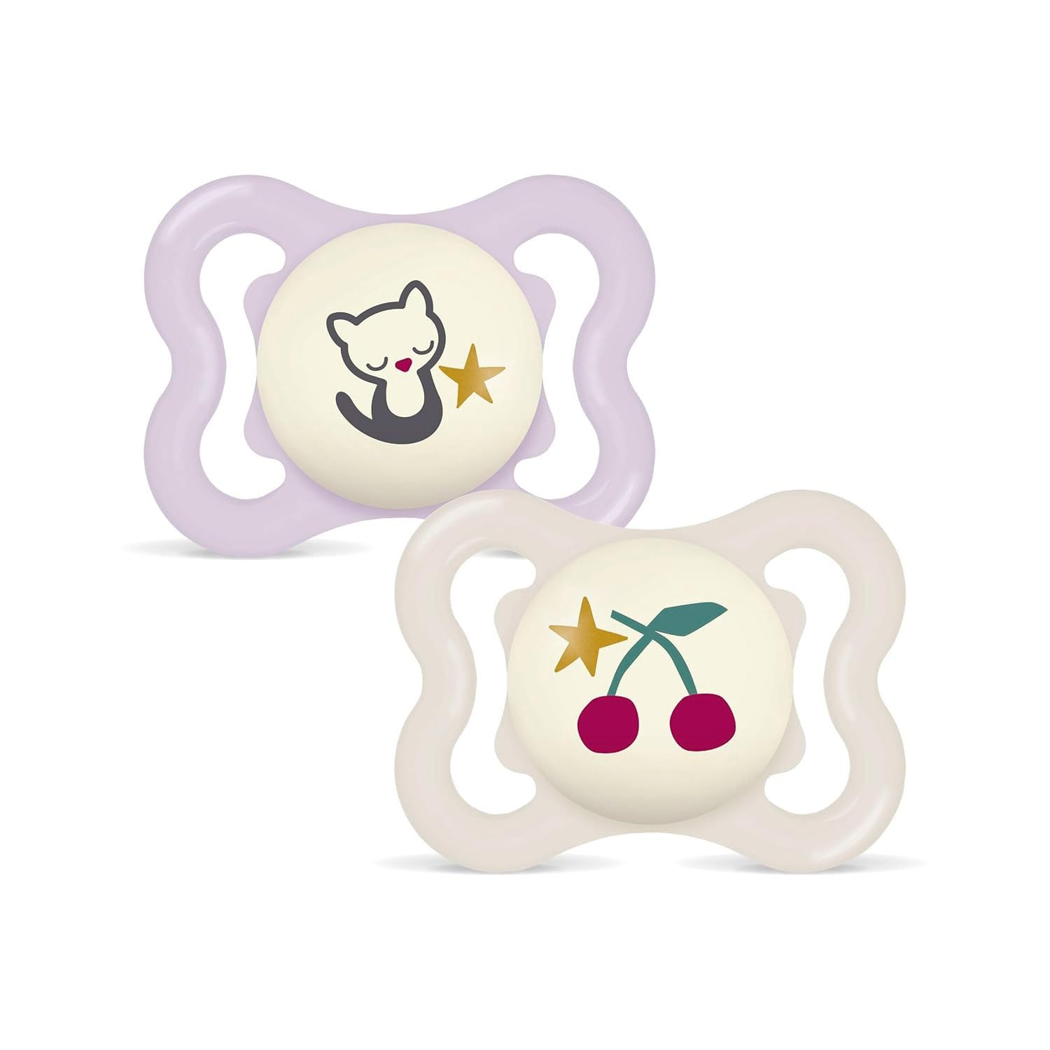 MAM Supreme Night Dummies 0-6 M (Pack of 2) with Transport and Sterilisation Box, Luminous Baby Dummies from Birth, MAM SkinSoft Silicone Teat, 0 to 6 Months, Pack of 2