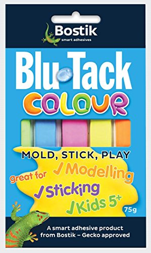 Bostik Blu-Tack Reusable Adhesive: 75g, 5 strips- orange, green, pink, blue & yellow / Assorted (Orange, Green, Pink, Blue & Yellow)