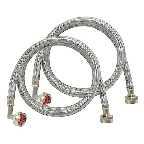 TT FLEX Washing Machine Hoses 5 FT with Elbow, Braided Stainless Steel Washer Hoses with 3/4