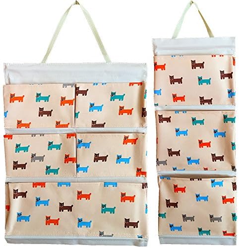 5 Pockets and 3 Pockets Oxford Fabric Hanging Wall Door Closet Storage Bags Organizers, 2 Pack (Beige)