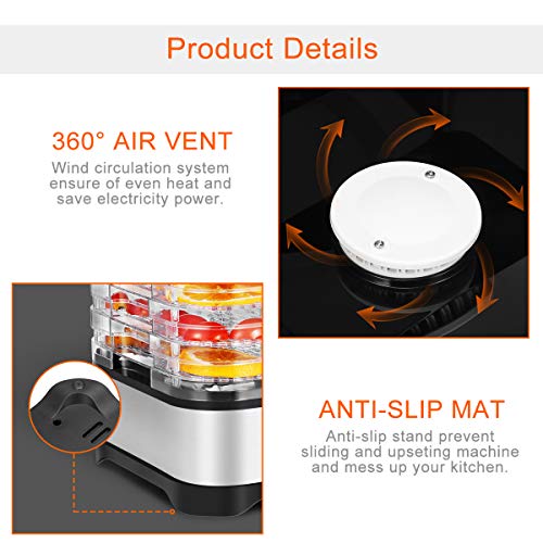 Electric Food Dehydrator Machine, Godmorn Multi-Tier Food Preserver with Digital Timer & Temperature Control from 95ºF to 158ºF for Beef Jerky, Dried Fruits, Vegetables & Nuts, 5 Stackable Drying Tray