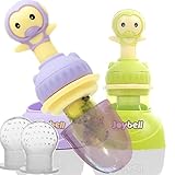 Easy Hold Fruit Feeder Pacifier with Stand | Feeding Toy | Stand, Dust Cover, Medium and Large Silicone Pouches | Plus eBook on Starting Baby on Solid Food | Purple & Green 2 Pack