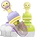 2 Easy Hold Fruit Feeder Pacifiers with Stands | Feeding Toy | Stand, Dust Cover, Medium and Large Silicone Pouches | Plus eBook on Starting Baby on Solid Food | Purple & Green 2 Pack
