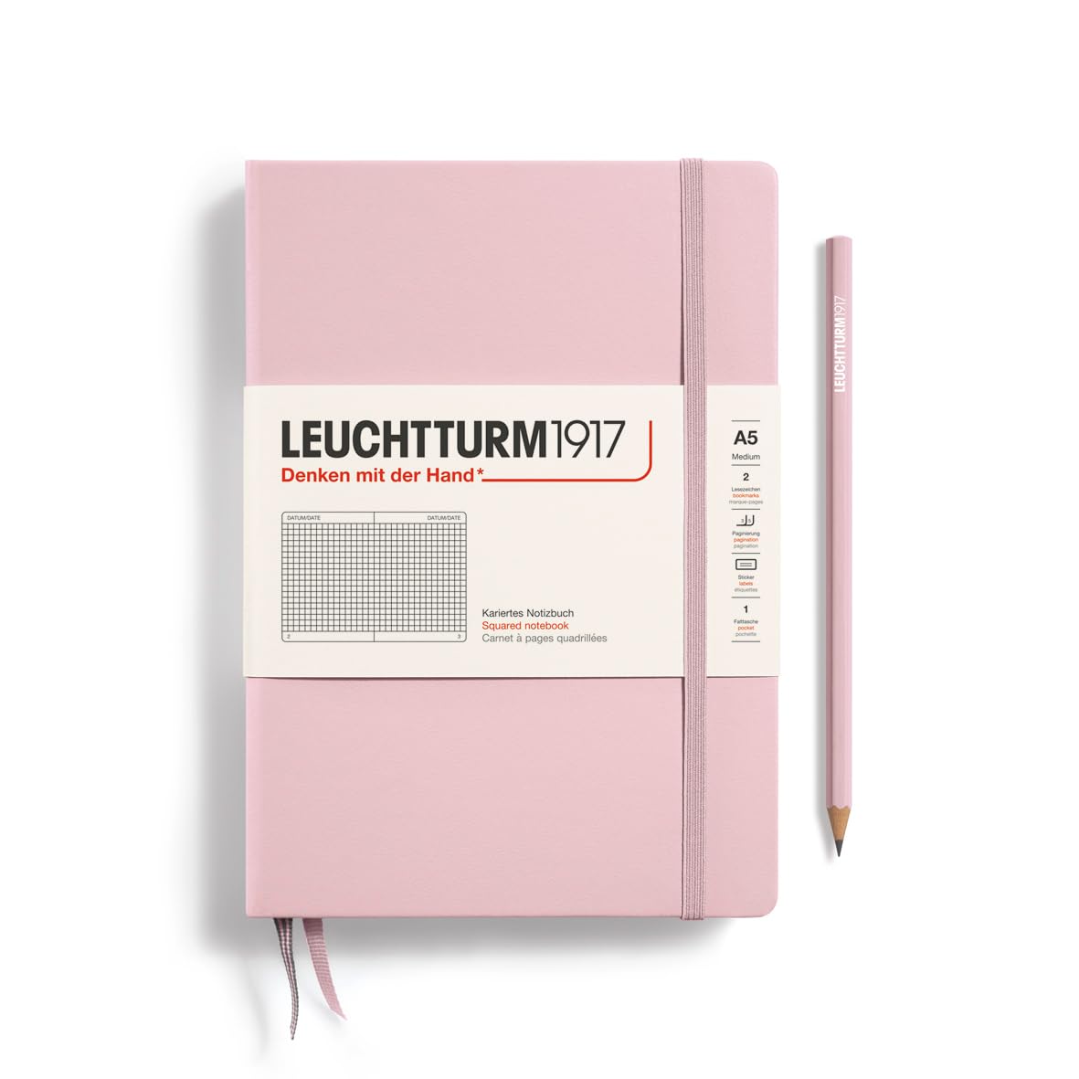 LEUCHTTURM1917 Notebook Medium (A5), Hardcover, 251 Numbered Pages Powder, Squared
