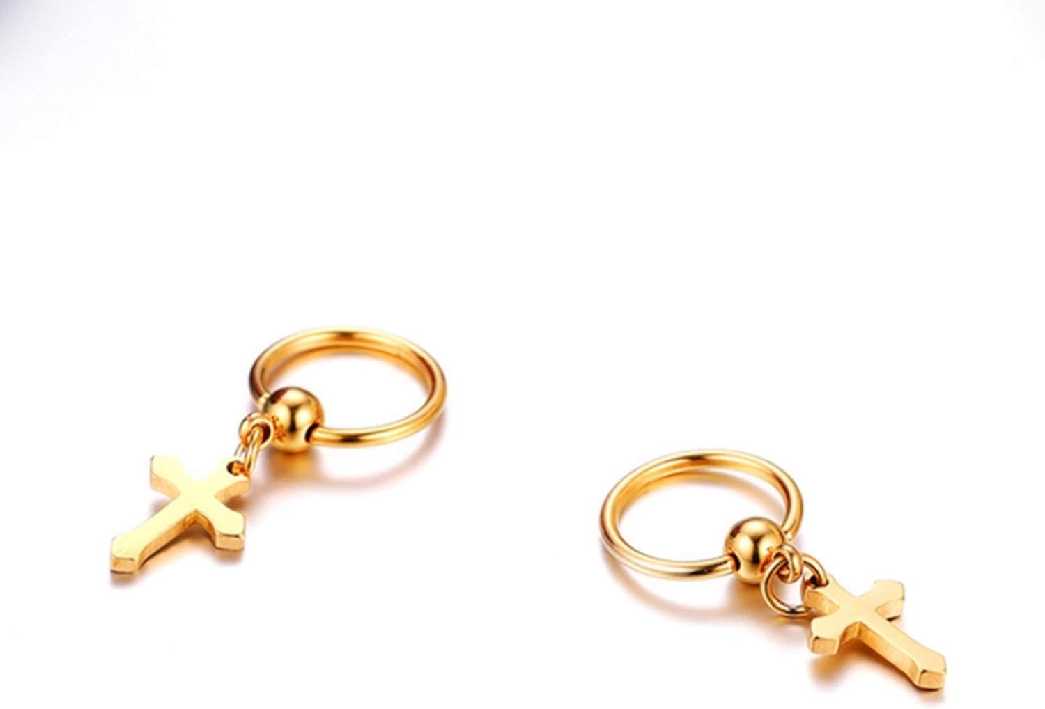 JewelryWe Cross Earrings,Hip Hop Cross Dangle Earrings Stainless Steel Hoop Ear Rings for Men Women(Gold) - Image 4