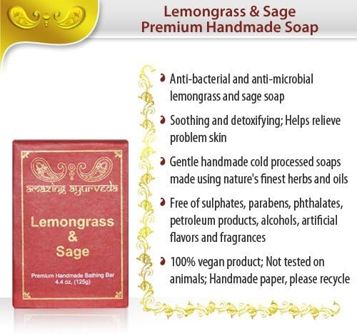Amazing Ayurveda Premium Handmade Soap, Lemongrass and Sage, 4.4 Ounce