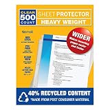 Samsill 500 Clear Heavyweight Sheet Protectors, 3.3 Mil Thickness, Top Loading / 3 Hole Design Page Protectors, Archival Safe for Photos or Printed Copy, Holds Multiple 8.5 x 11 Sheets, Bulk 500 Pack