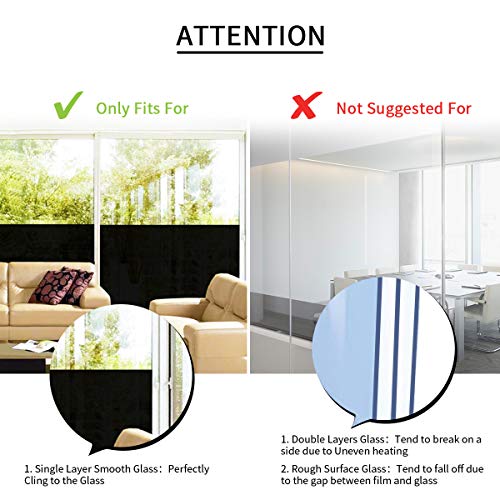 ESSORT Blackout Window Film, 100% Light Blocking, Static Cling Glue-Free Removable, for Privacy Darkroom, Heat Insulation, Only for Single Layer Glass (17.72in x 6.56ft, 100% Blackout)