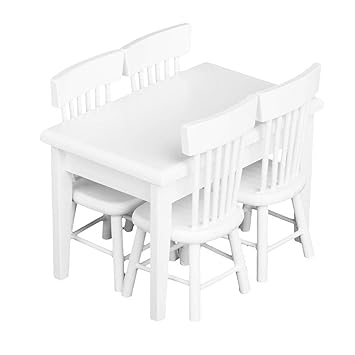 CuteExpress Dollhouse Miniature Dining Table Chair Set 1:12 Wooden Furniture 5Pcs Model Hobby Gift (White)