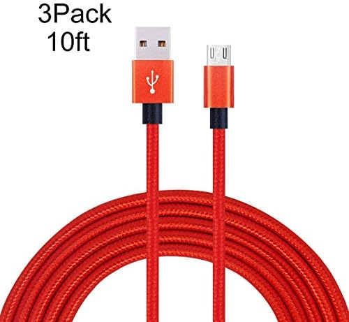 Awengu 3Pack 10ft Red Nylon Premium Micro USB Charging Lightning Cable Extra Long Charger for Android,Samsung,Nexus, HTC,Nokia, Motorola, HUAWEI and More.