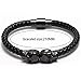 Meangel Braided Leather Bracelet for Men Stainless Steel Twin Skull Bangle Magnetic-Clasp 8.2 Inch