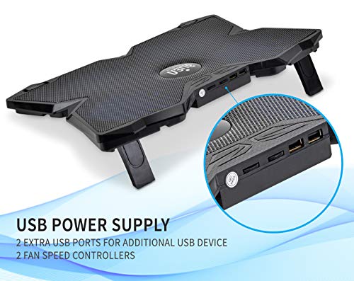 Alien Studio Laptop Cooling Pad – Slim Fan Laptop Stand - 4 Super Silent USB Cooling Fans, 2 Extra USB Ports, Non-Slip Base, Adjustable Tray Height, Compatible with 12-17 in Laptop, Notebook, MacBook - Thumbnail 3