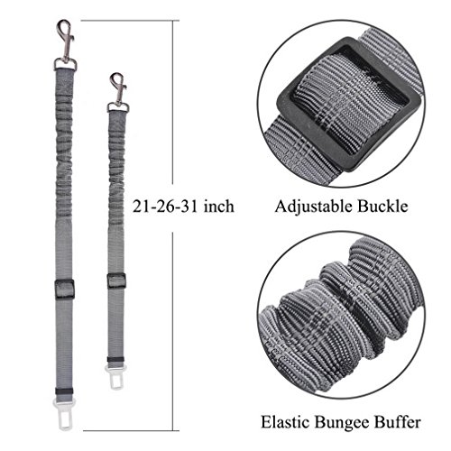 URIJK 2 Pack Dog Car Seat Belt, Adjustable Dog Seatbelt for Dog Harness Vehicle Car Pet Safety Belt Leash Leads with Durable Elastic Nylon Bungee Buffer for Shock Attenuation, Fits Small to Medium Dog