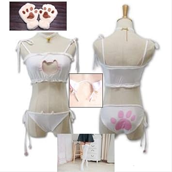 Nueva Llegada Sexy Kawaii Kitty Cat Bordado Miow Star Keyhole Bra Y Ropa Interior Love Live Anime Cosplay Lencería Set XL juegos completos blancos: Amazon.es: Salud y cuidado personal