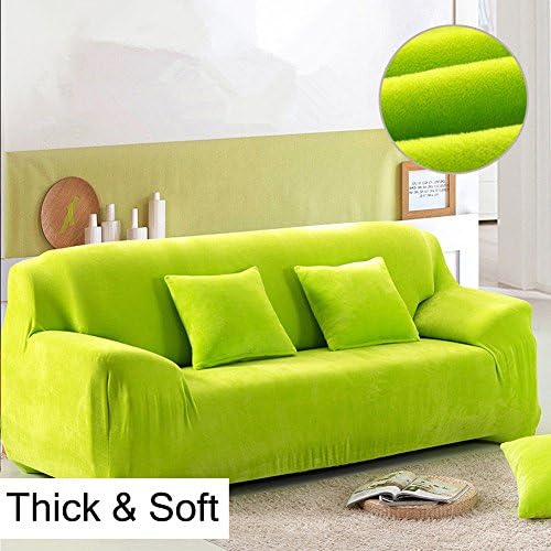 Thick Sofa Covers 1/2/3/4 Seater Pure Color Sofa Protector Velvet Easy Fit Elastic Fabric Stretch Couch Slipcover size 4 Seater:235-300cm (Green)