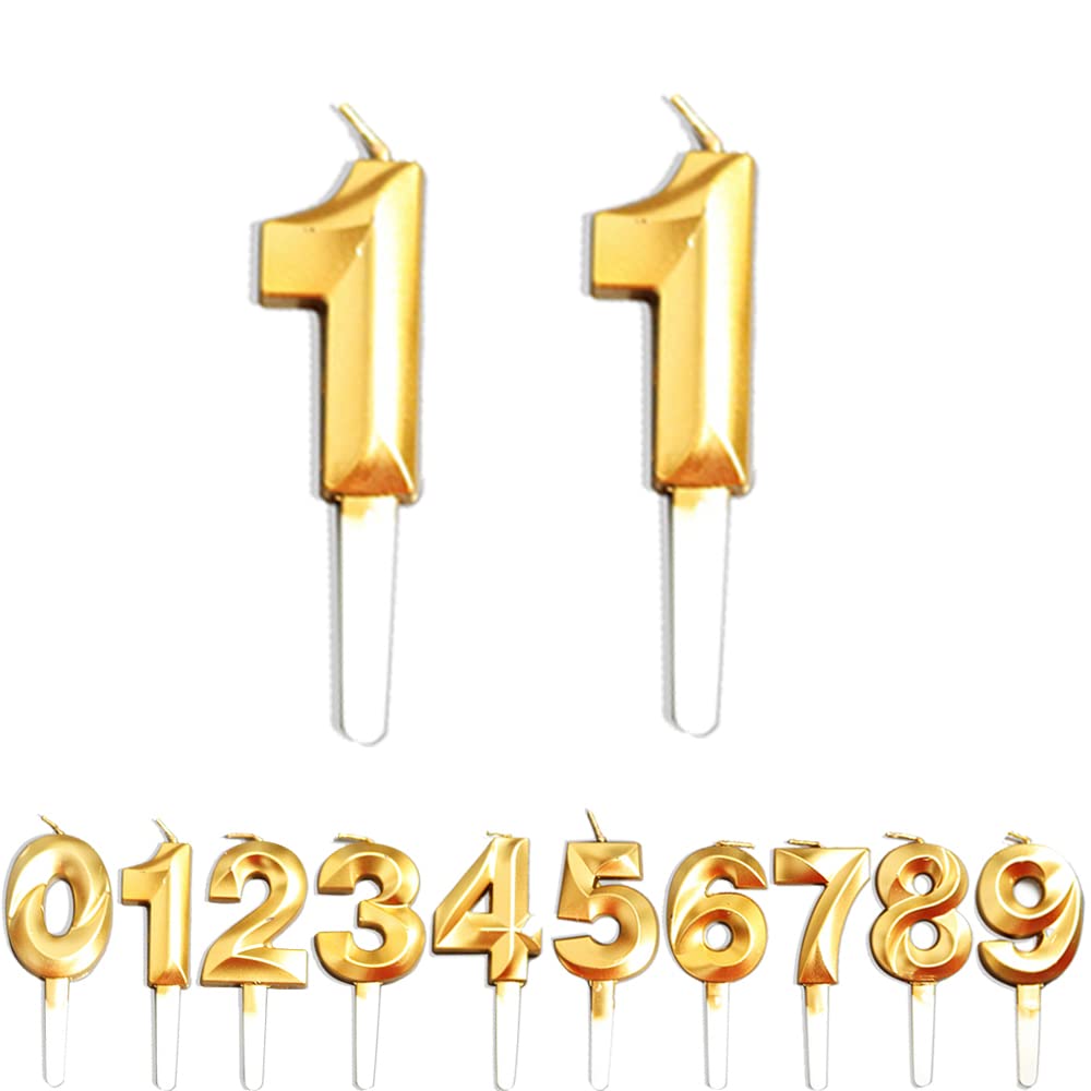Birthday Number Candles, Number 11th/1th Cake Candles, Cake Decoration for Birthday Party Wedding Anniversary Graduation Party Supplies (Gold, Number 1&1)