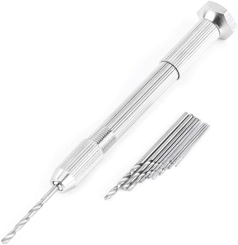 Precision Hand Drill Pin Vise Mini Screwdriver Adjustable for PCB Watch Repair with 10pc HSS Spiral Drill Bits 0.5-2mm