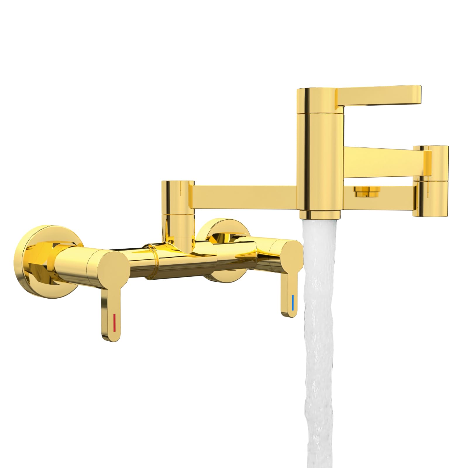 Gold Pot Filler Tap, Brass Pot Filler Faucet with Adjustable Water Temperature, Wall Mounted Foldable Tap with Aerator